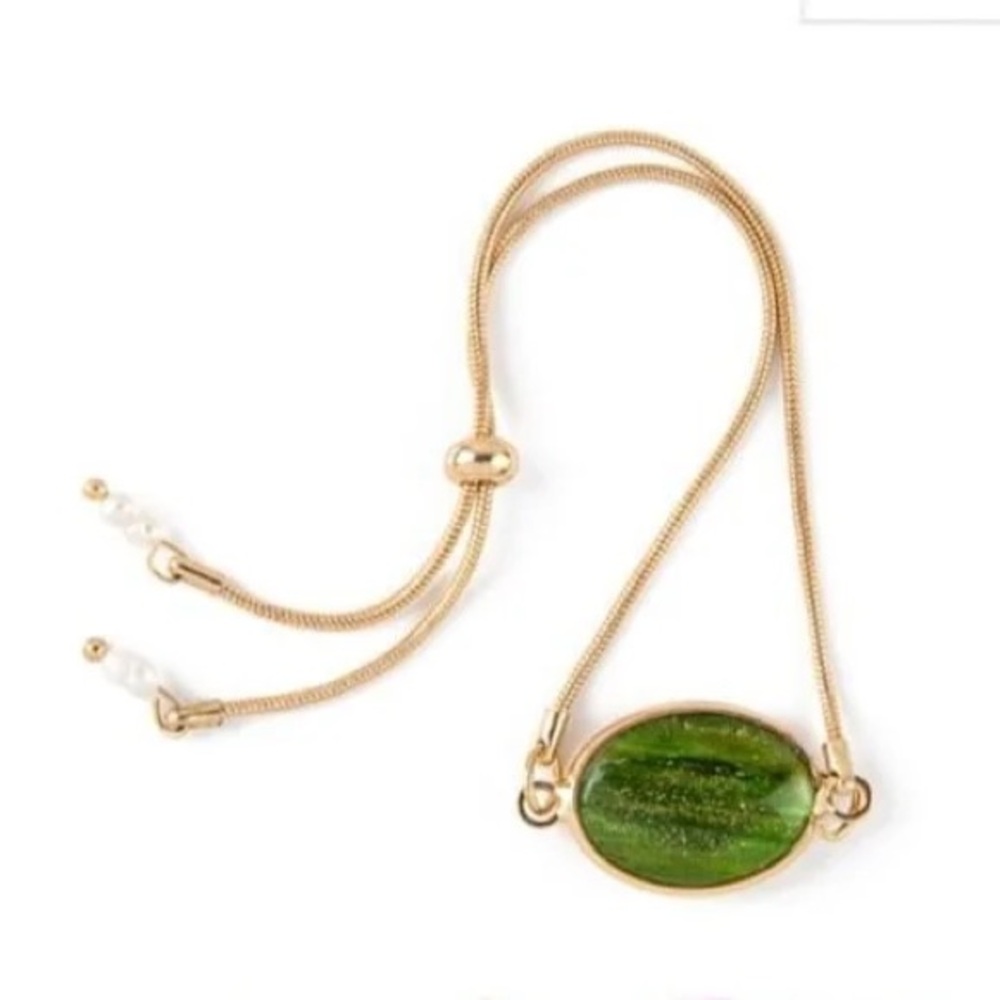 Gold Bracelet with Green Stone